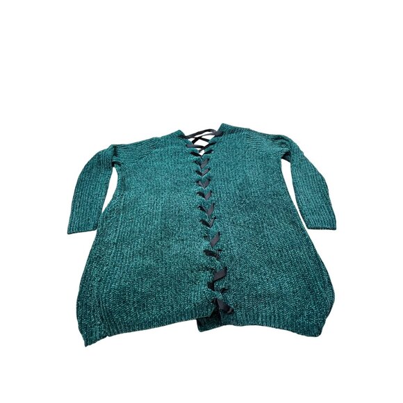 Torrid Womens Size 2 Green Chenille Cardigan Sweater Lace-Up Back Detail Open - Picture 2 of 12
